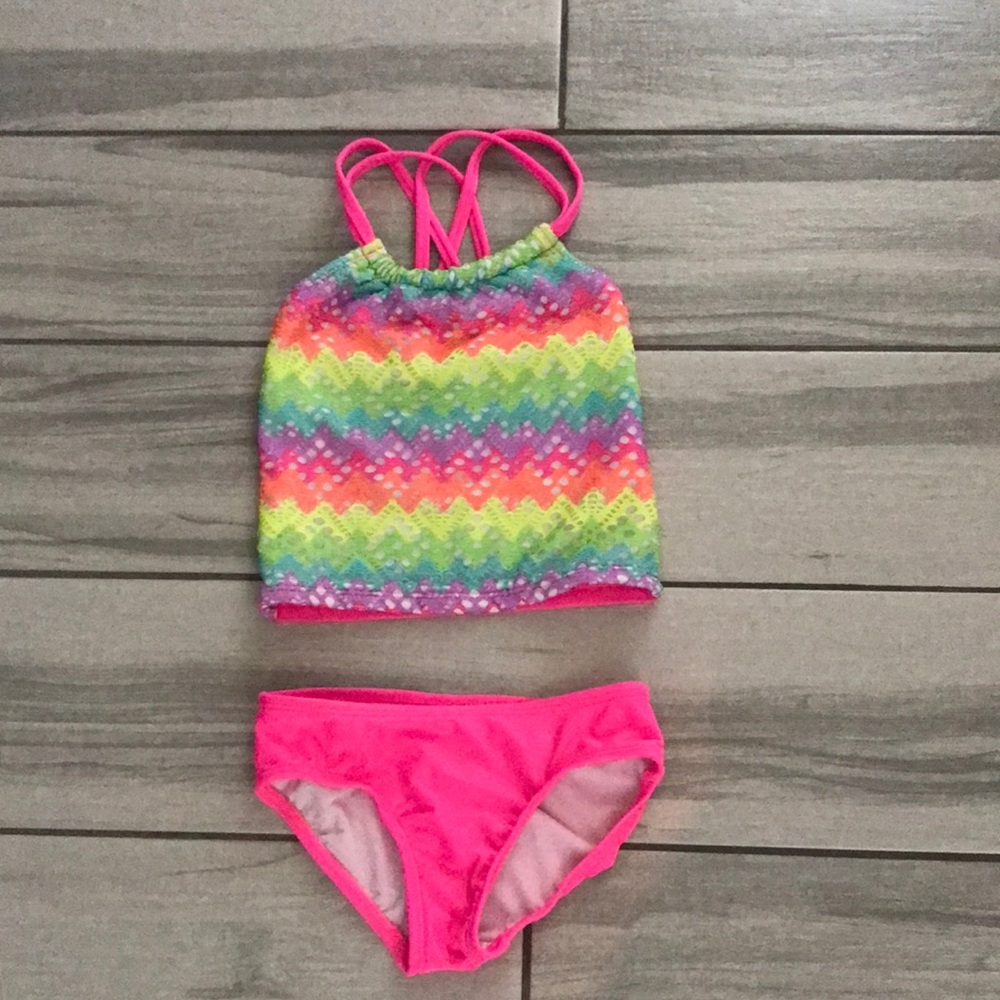 CIRCO Girls Lace Neon Tankini Set Swimwear | XS 4-5
